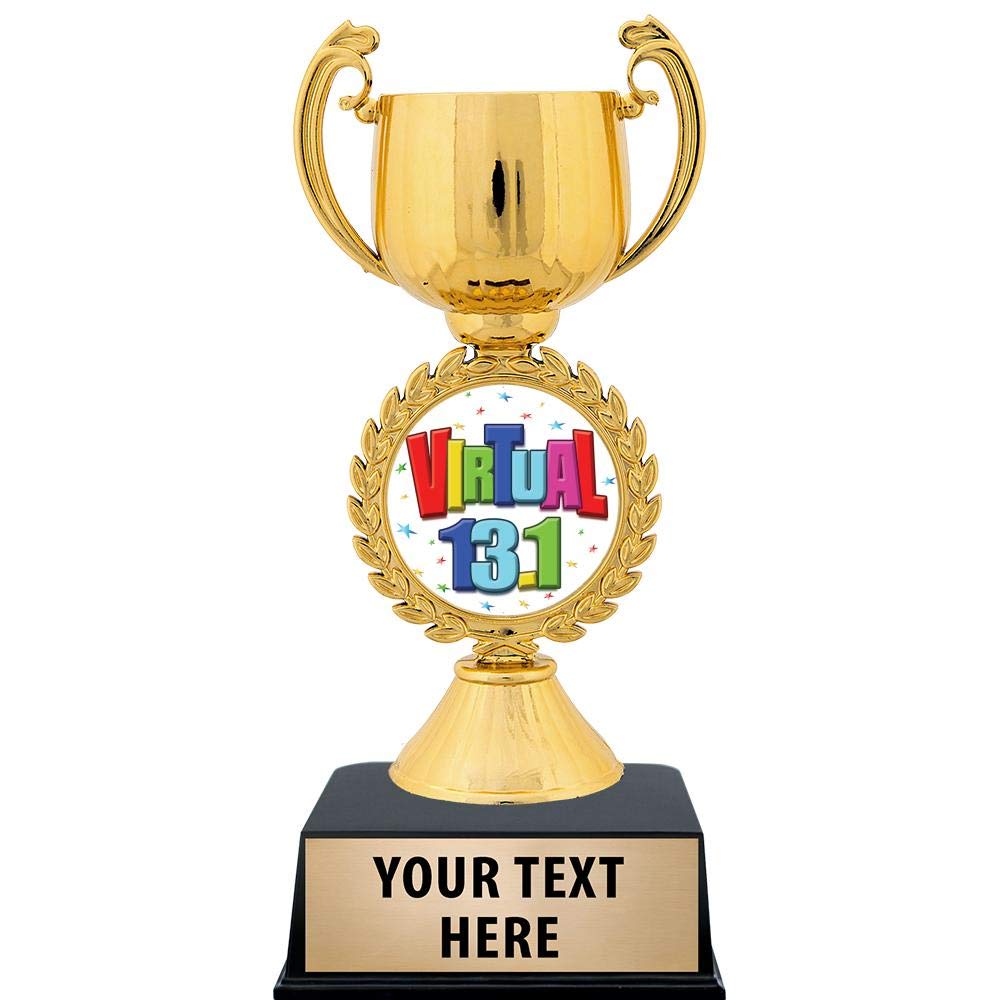 6.5 Inch Gold Virtual Run 13.1 Half Marathon Trophy Cup - Customizable Award for Virtual Races, Running Events & Achievements - Perfect for Online Competitions, Sports Awards & Recognition Ceremonies