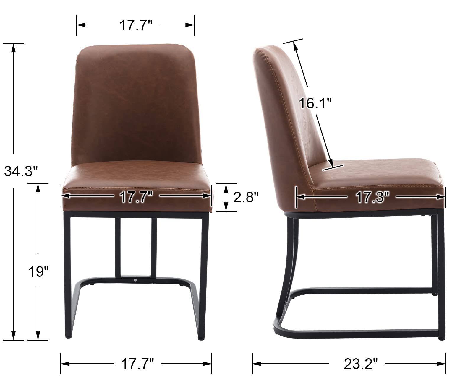 2-Piece Modern High Back Dining Chairs Set - Faux Leather Upholstered Armless Side Chairs for Dining Room & Living Room - Brown - Perfect for Small Spaces, Kitchen Nooks & Apartment Dining Areas