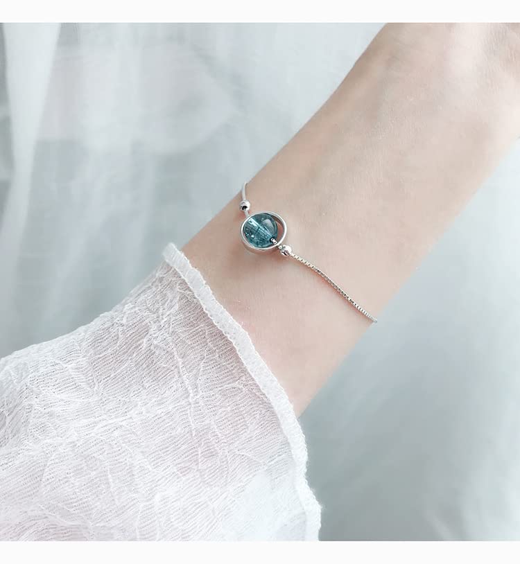 KBL 925 Sterling Silver Bracelet for Women & Girls - 7 Inch Natural Blue Phantom Quartz Crystal Healing Jewelry with Gift Box | Elegant Everyday Wear, Spiritual Healing, Birthday & Anniversary Gift