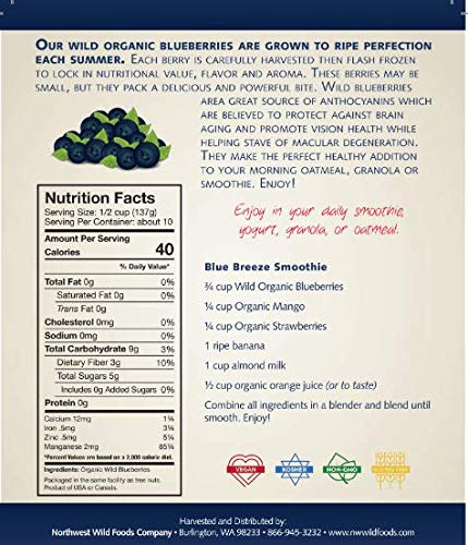 Organic Wild Blueberries Frozen Fresh - 9 lbs | Antioxidant-Rich Superfruit for Smoothies, Baking & Healthy Snacks | Perfect for Pies, Jams, Yogurt & Breakfast Bowls | Northwest Wild Foods Premium Quality