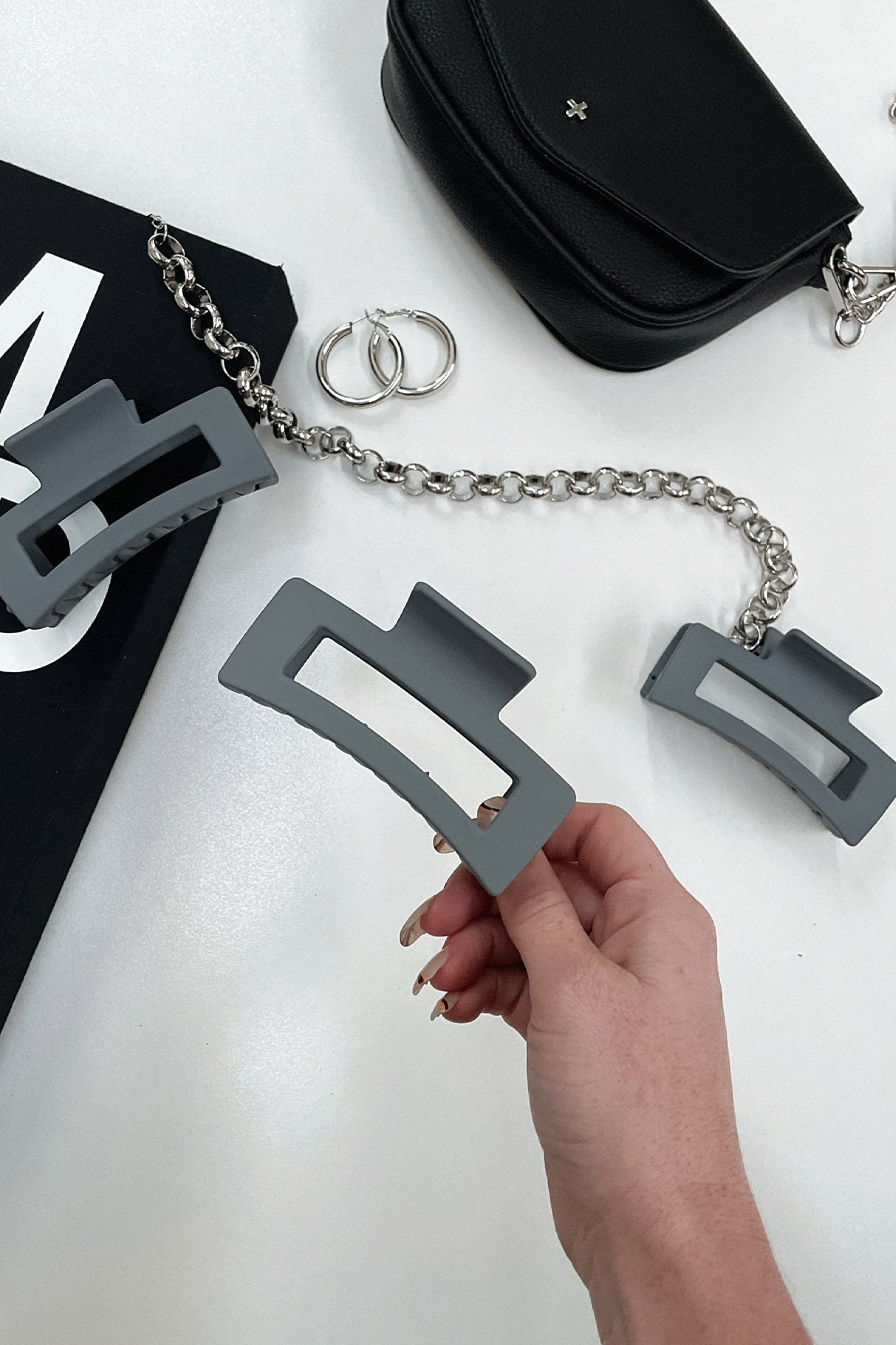 Mika Hair Claw Clip - Grey | Strong Hold Hair Clips for Women | Perfect for Ponytails, Buns & Everyday Hairstyles