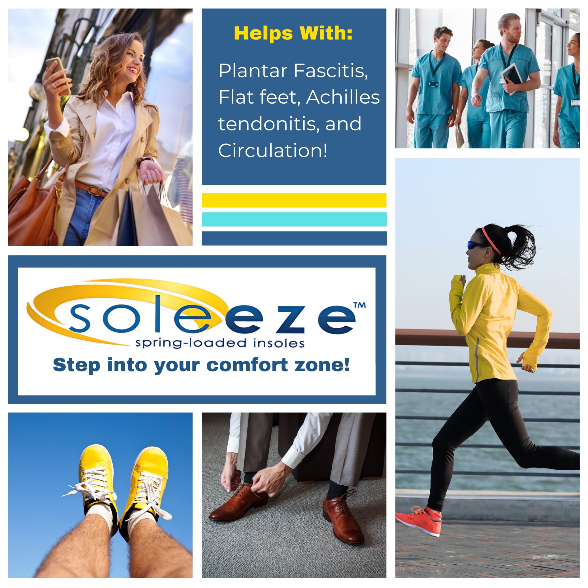 Spring Loaded Shoe Insoles for Men & Women - Shock Absorbing Orthotic Inserts - X-Large Size - Perfect for Running, Walking & Standing All Day (Soleeze)
