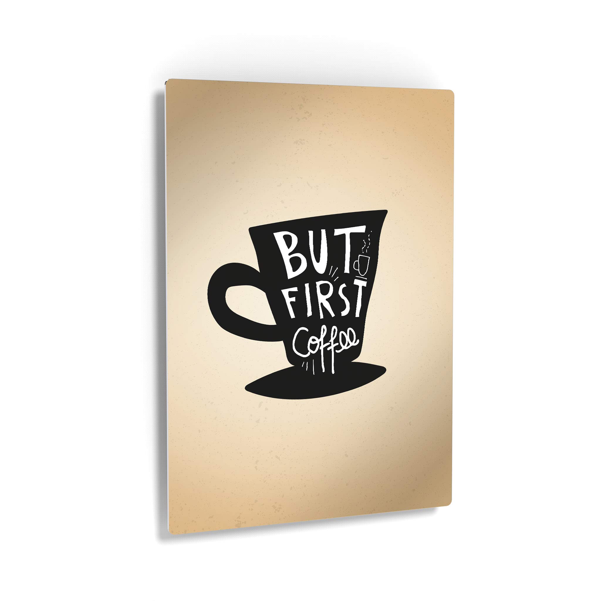 Smile Art Design 'But First Coffee' Metal Wall Art Print - 36x24 Inch Black Coffee Sign with Lettering, Farmhouse & Kitchen Decor, Inspirational Gift for Home, Office, Coffee Shop, or Restaurant - Perfect for Dining Room, Cafe, or Workspace Decor