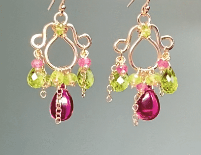 Rubellite & Peridot Rose Gold Chandelier Earrings | Pink & Green Gemstone Dangle Earrings for Women | Perfect for Weddings, Parties & Evening Events
