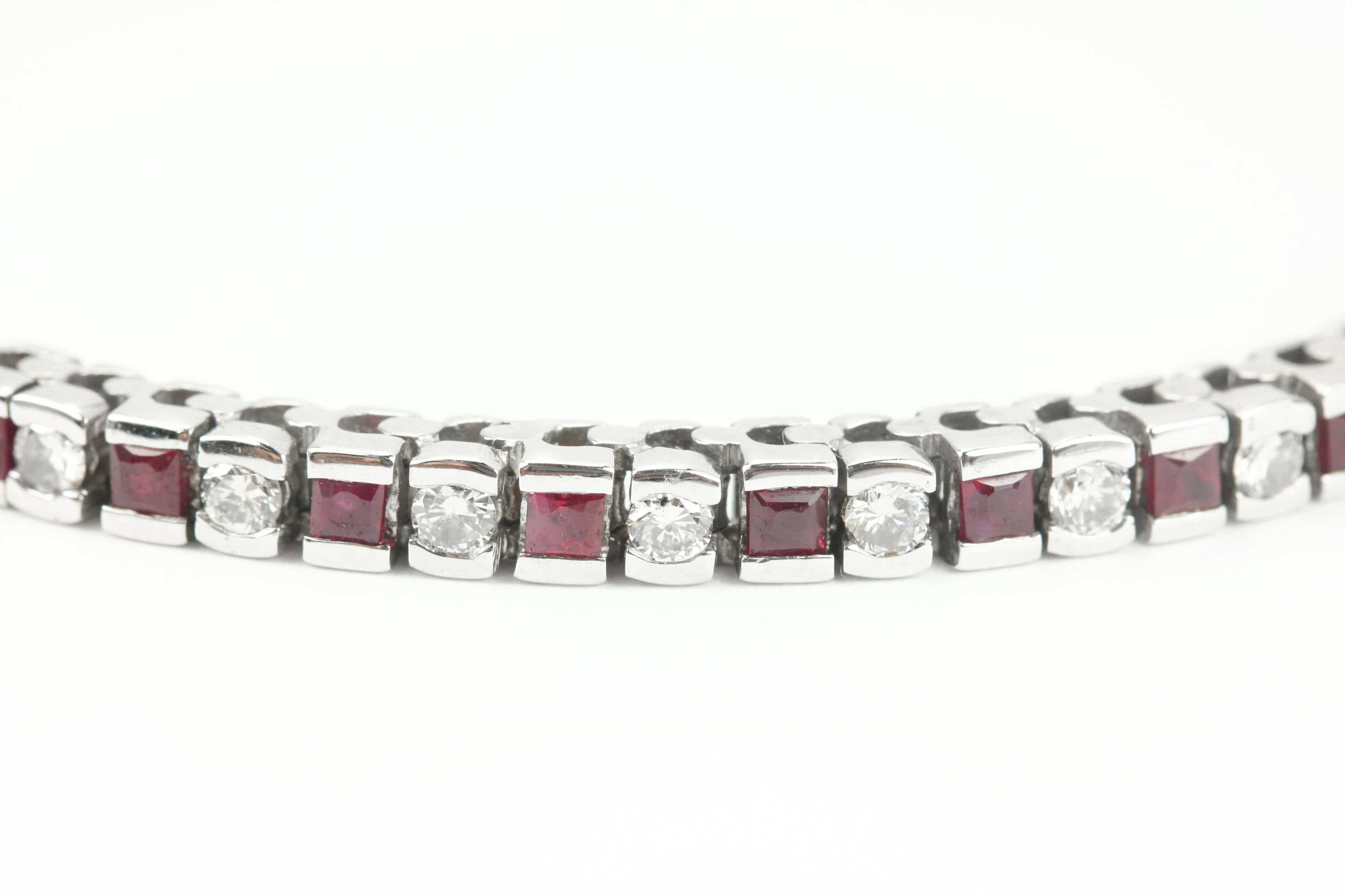 1.40 Carats Alternating Ruby & Diamond Tennis Bracelet in 14K White Gold - Elegant Jewelry for Women, Perfect for Weddings, Anniversaries & Special Occasions