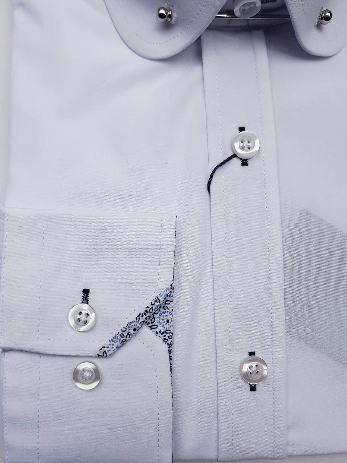 Marc Darcy Benson White Penny Collar Shirt with Collar Bar - Classic Men's Formal Dress Shirt for Business, Weddings & Special Occasions