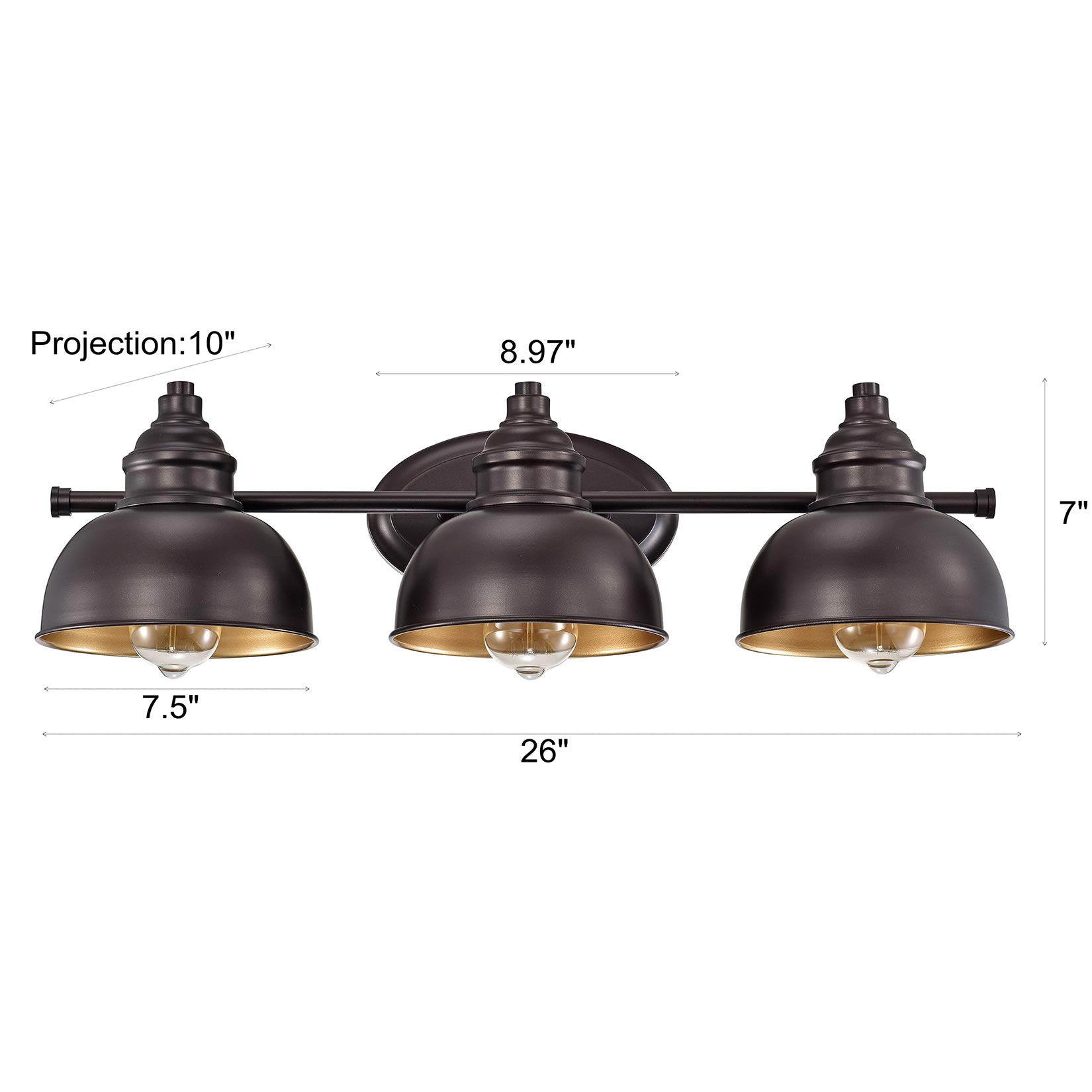 3-Light Bathroom Vanity Light Fixture - 7 Inch Oil Rubbed Bronze Wall Sconce - Modern Metal Wall Lights for Bathroom, Bedroom & Hallway - Perfect for Makeup, Shaving & Ambient Lighting