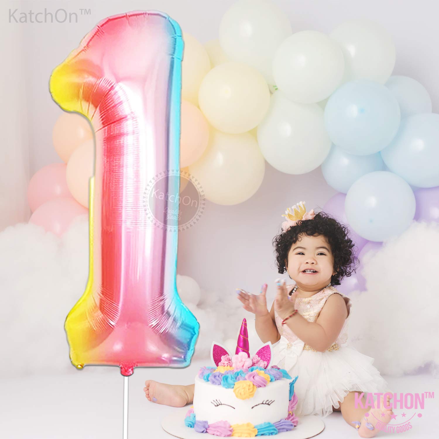KatchOn Giant 40 Inch Rainbow Number 1 Balloon - Foil Number One Balloon for 1st Birthday Decorations | Rainbow 1 Year Old Birthday Party Supplies for Girls & Boys | Perfect for First Birthday Photos, Baby Showers & Milestone Celebrations