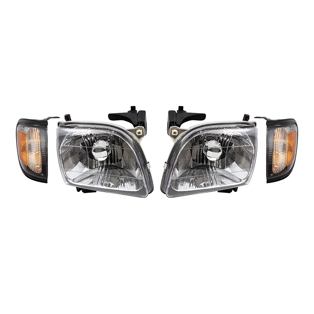 Brock Replacement 4-Piece Headlight Assembly with Black Trim & Parking Signal Lights - Compatible with 2001-2004 Toyota Tacoma | Durable Aftermarket Headlights for Off-Roading & Night Driving