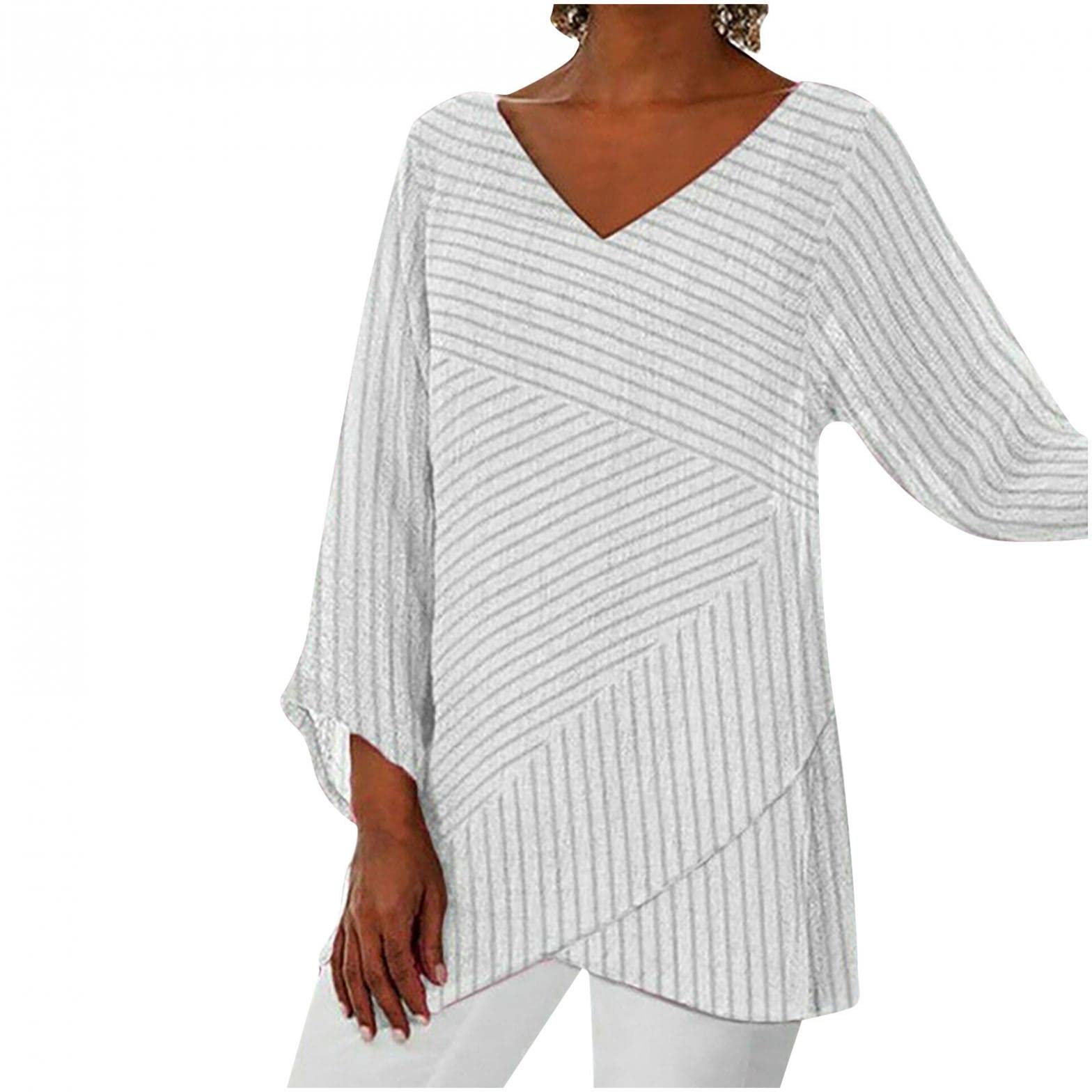 Stylish Stripe Graphic Tops for Women 2023 - Trendy Long Sleeve T-Shirts with Irregular Hem - Dressy Casual Blouses for Work & Weekend Outfits