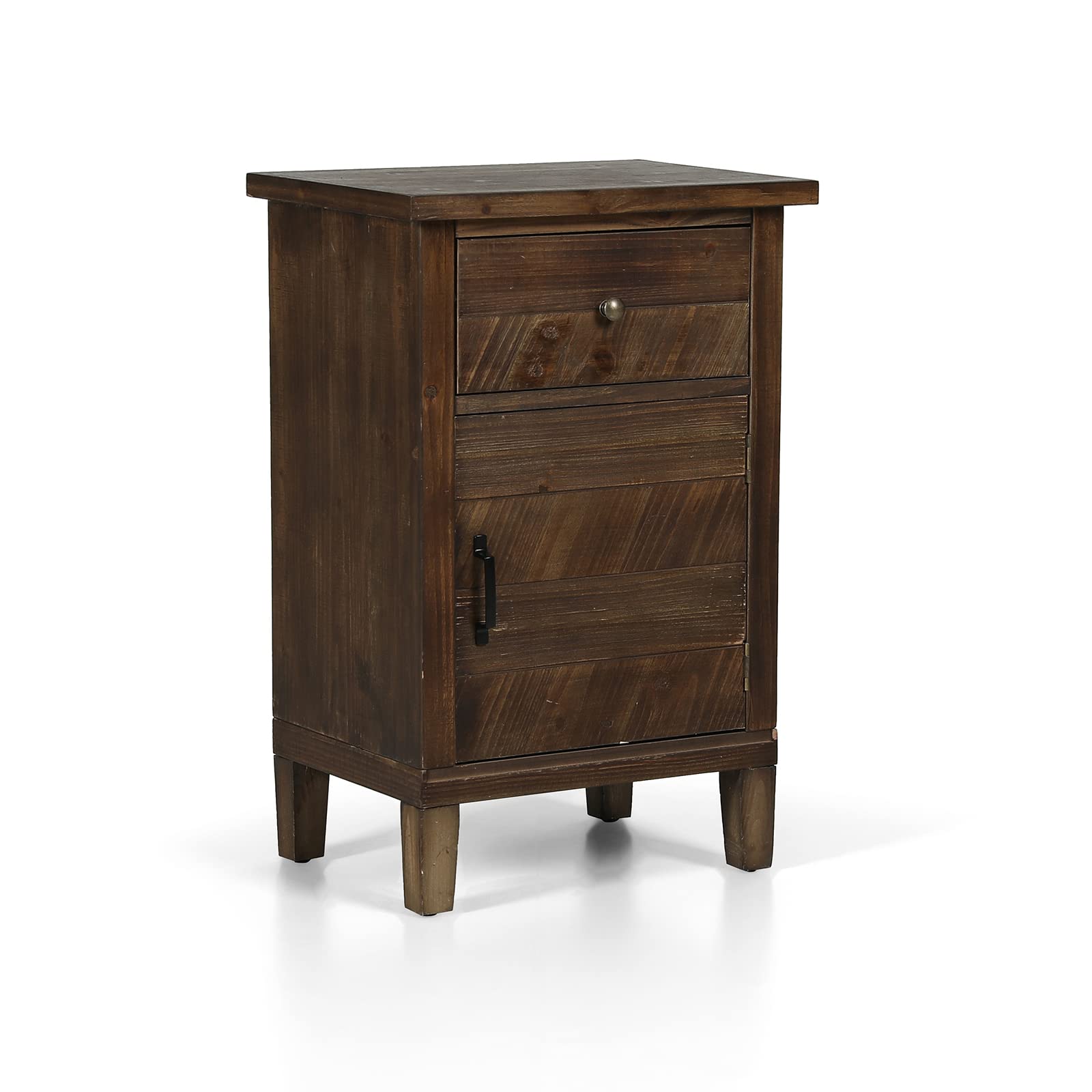 PHI VILLA Mid Century Modern Nightstand with Storage Drawers & Cabinet - Solid Pine Wood Bedside Table with Bronzed Finish - Compact Bedroom Dresser for Small Spaces - Perfect for Living Room, Bedroom & Studio Apartments
