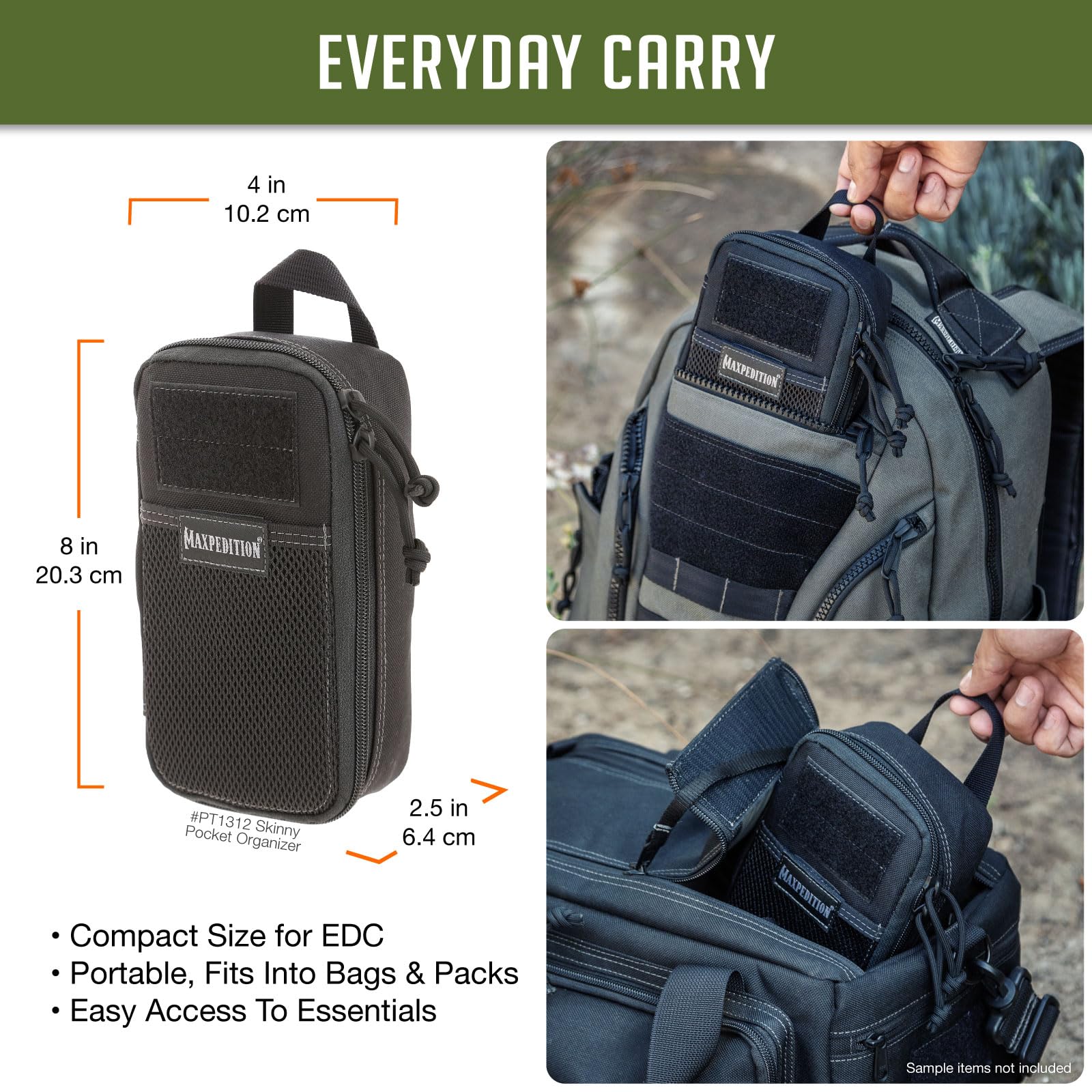 MAXPEDITION Skinny Pocket Organizer - Compact EDC Gear Pouch for Outdoor, Travel & Everyday Carry (Black) - Perfect for Hiking, Camping & Tactical Use