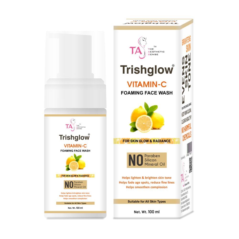Trishglow Vitamin C Foaming Face Wash for Brighter, Glowing Skin | Acne-Prone & Radiant Skin Care | 100ml Brightening Cleanser for Women & Men | Daily Skincare Routine for Morning & Night Use