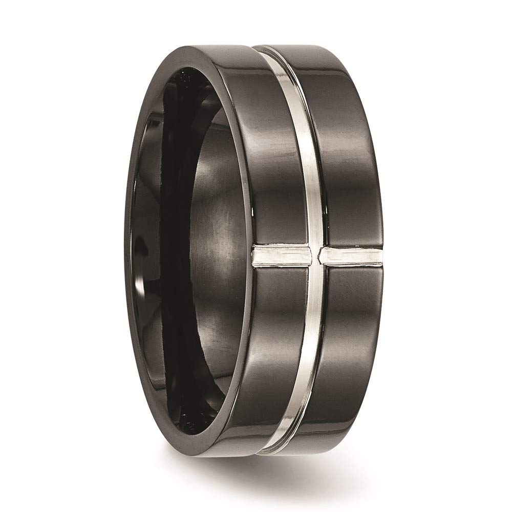Titanium Black Ion Plated Grooved Comfort Ring for Women - Durable & Hypoallergenic Fine Jewelry - Perfect Gift for Her, Anniversary, Birthday & Special Occasions