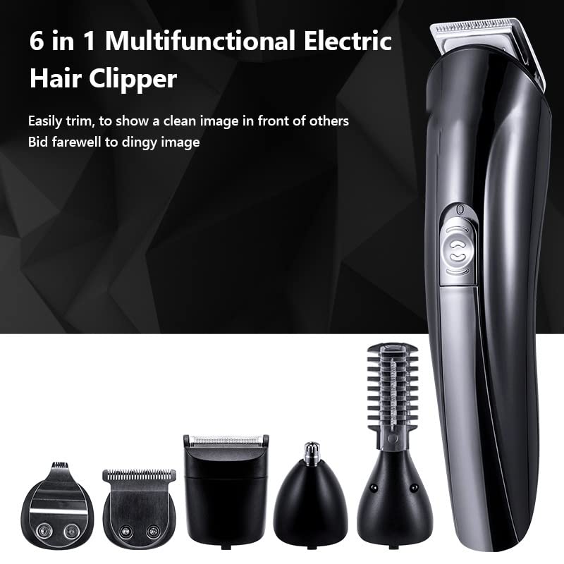 Professional 6-in-1 Electric Hair Clipper & Beard Trimmer for Men - Cordless Hair Cutting Kit with Nose/Ear Trimmer & Facial Cleaner - Perfect for Home Barbering, Grooming, and Travel Use