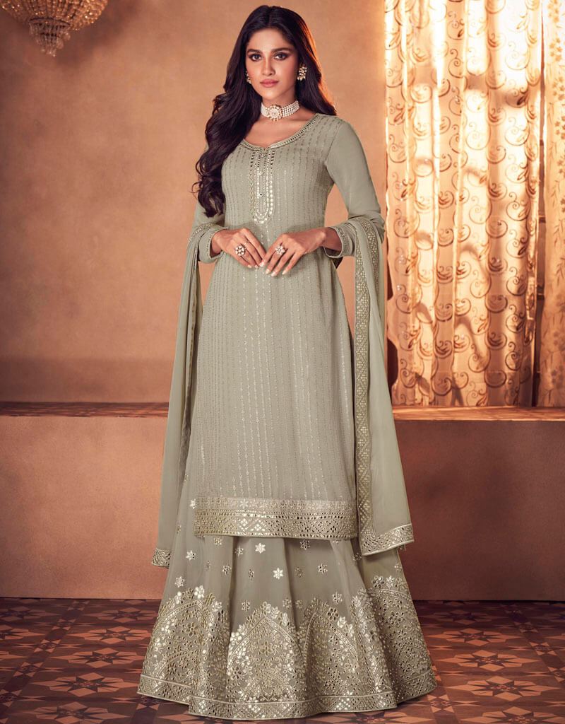 Elegant Beige Georgette Palazzo Salwar Suits for Women - Comfortable & Stylish Indian Ethnic Wear - Perfect for Weddings, Parties & Festive Occasions