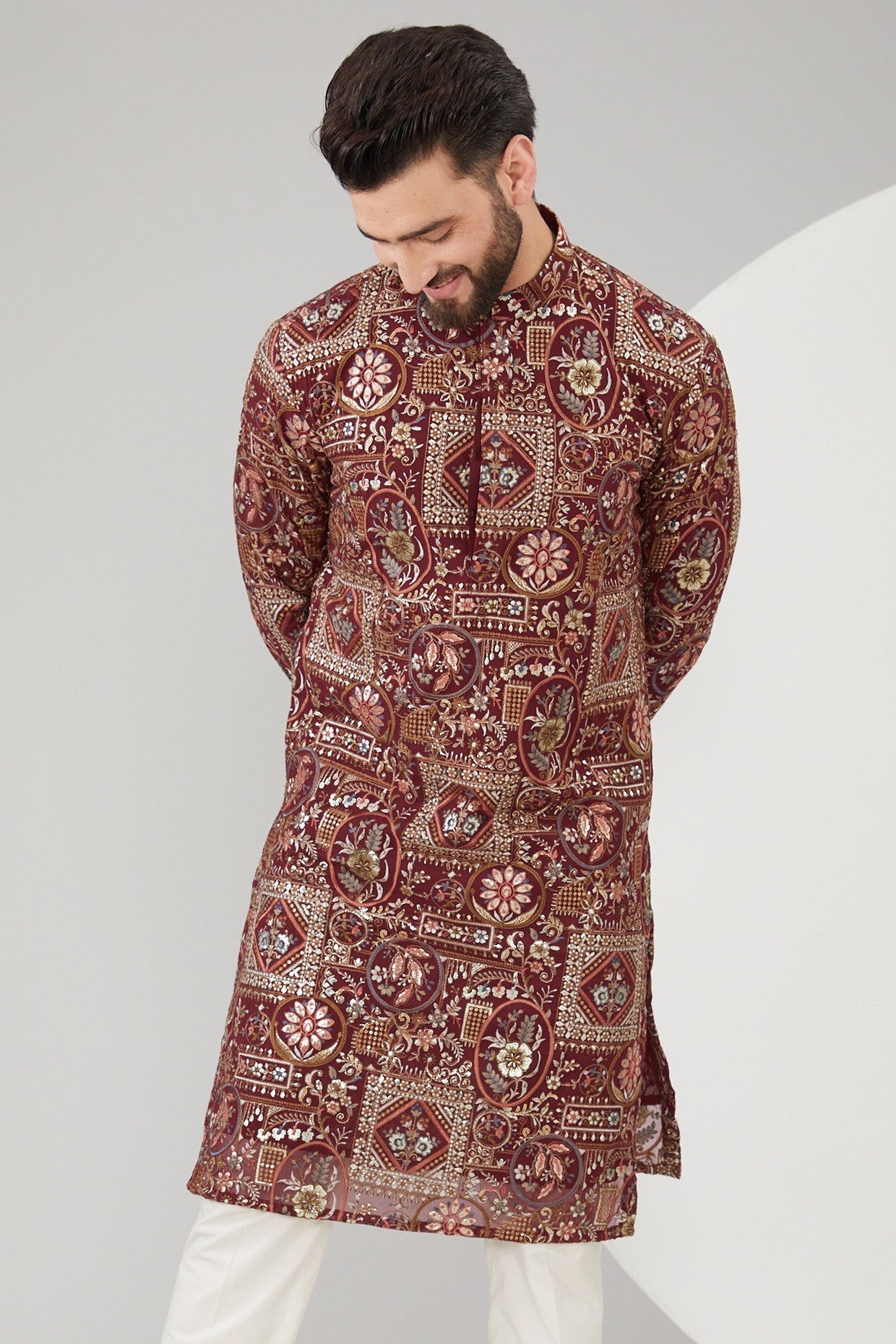 Elegant Maroon Georgette Floral Embroidered Kurta for Women - Perfect for Festivals, Weddings & Special Occasions