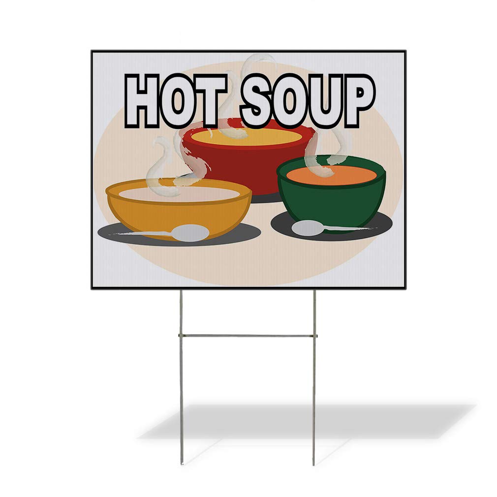 24x18 Inch Double-Sided Weatherproof Plastic Yard Sign - Hot Soup Bowls Restaurant Sign (Set of 2) | Durable Outdoor Advertising for Restaurants, Cafes & Food Trucks | White/Yellow/Red/Green Options Available