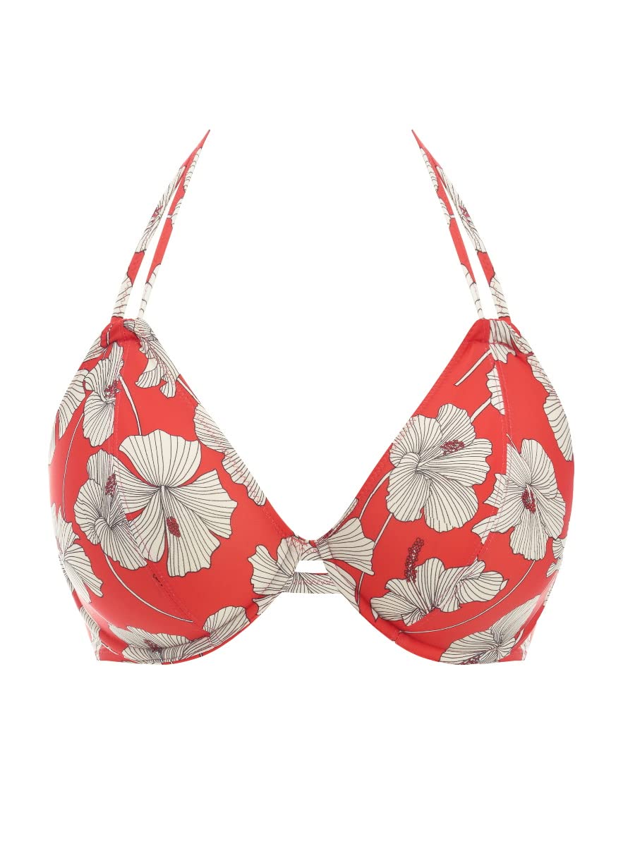 Freya Hibiscus Beach Halter Bikini Top for Women - Floral Print Swimwear with Adjustable Straps & Padded Cups - Perfect for Pool, Beach Vacations & Summer Getaways