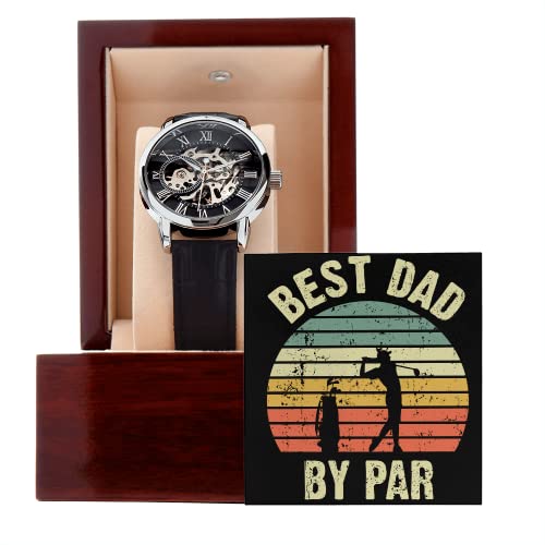 Best Dad By Par - Premium Automatic Skeleton Watch for Men - No Battery Mechanical Movement - Unique Golf Gifts & Birthday Present for Him - Perfect for Office, Dating & Special Occasions