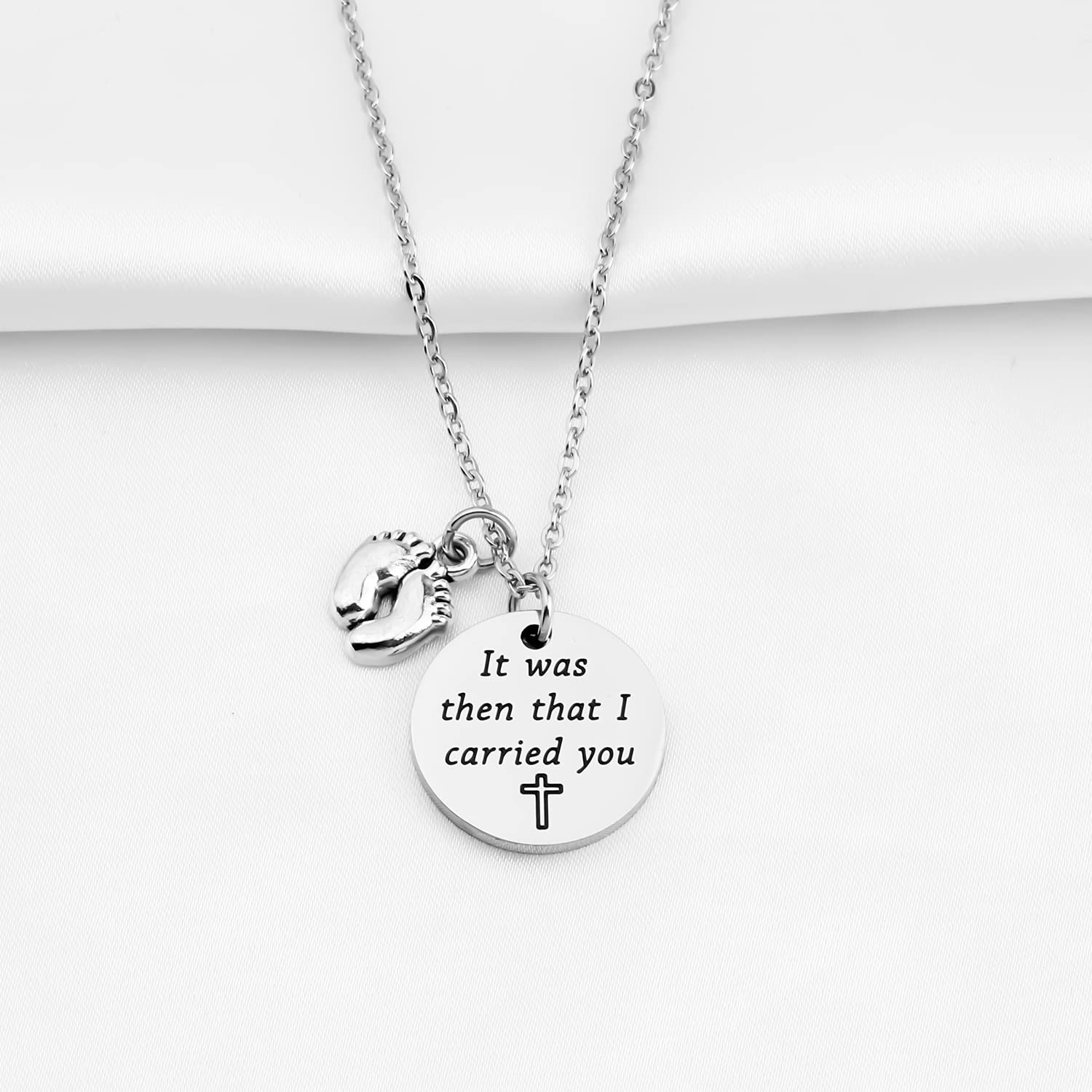 FUSTMW Christian Jewelry - 'It Was Then That I Carried You' Poem Necklace, Religious Gift for Women, Inspirational Faith-Based Present for Baptism, Confirmation & Daily Encouragement