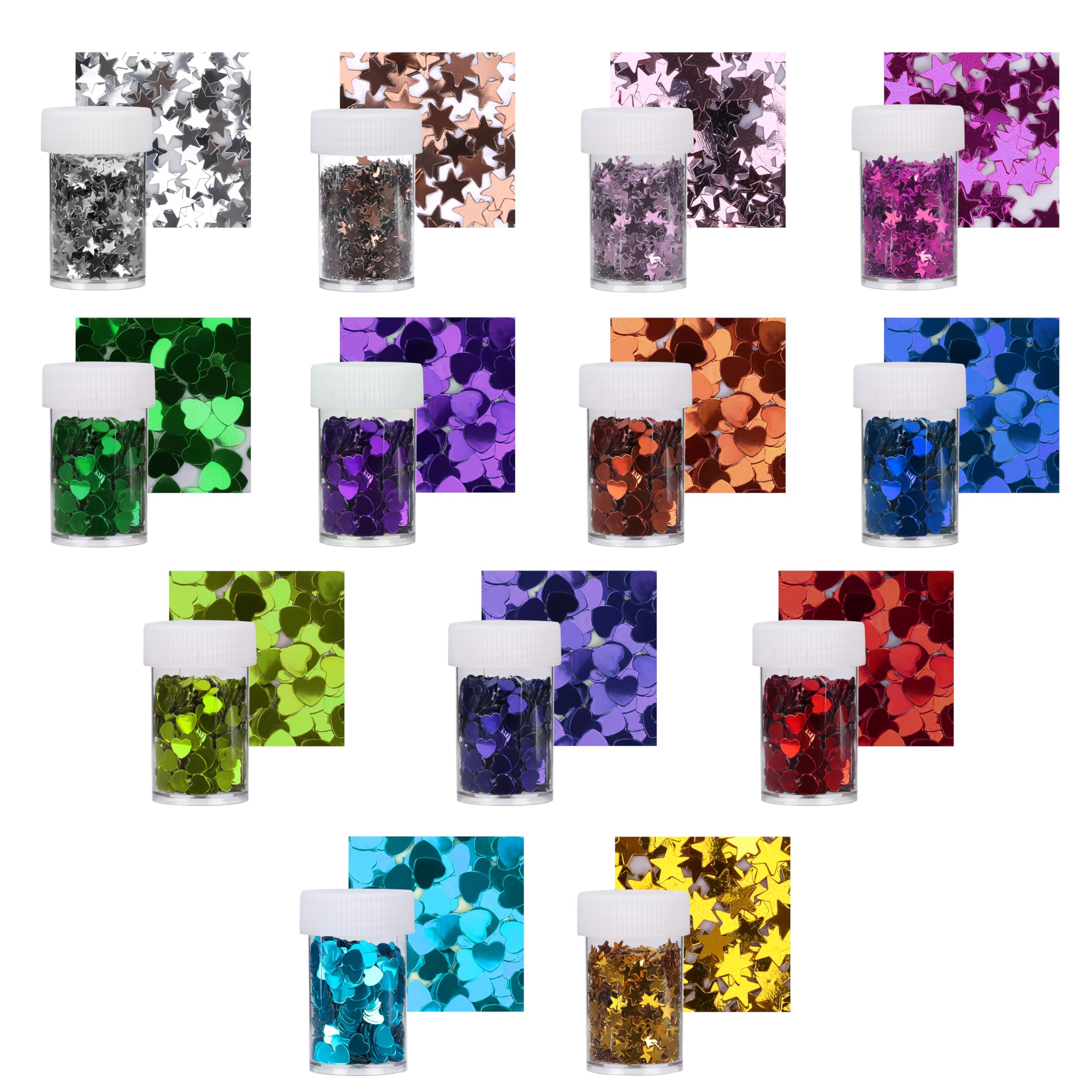 Kurtzy Heart & Star Sequin Pots (24 Pack) - Colorful Glitter Jars for Crafts & Parties