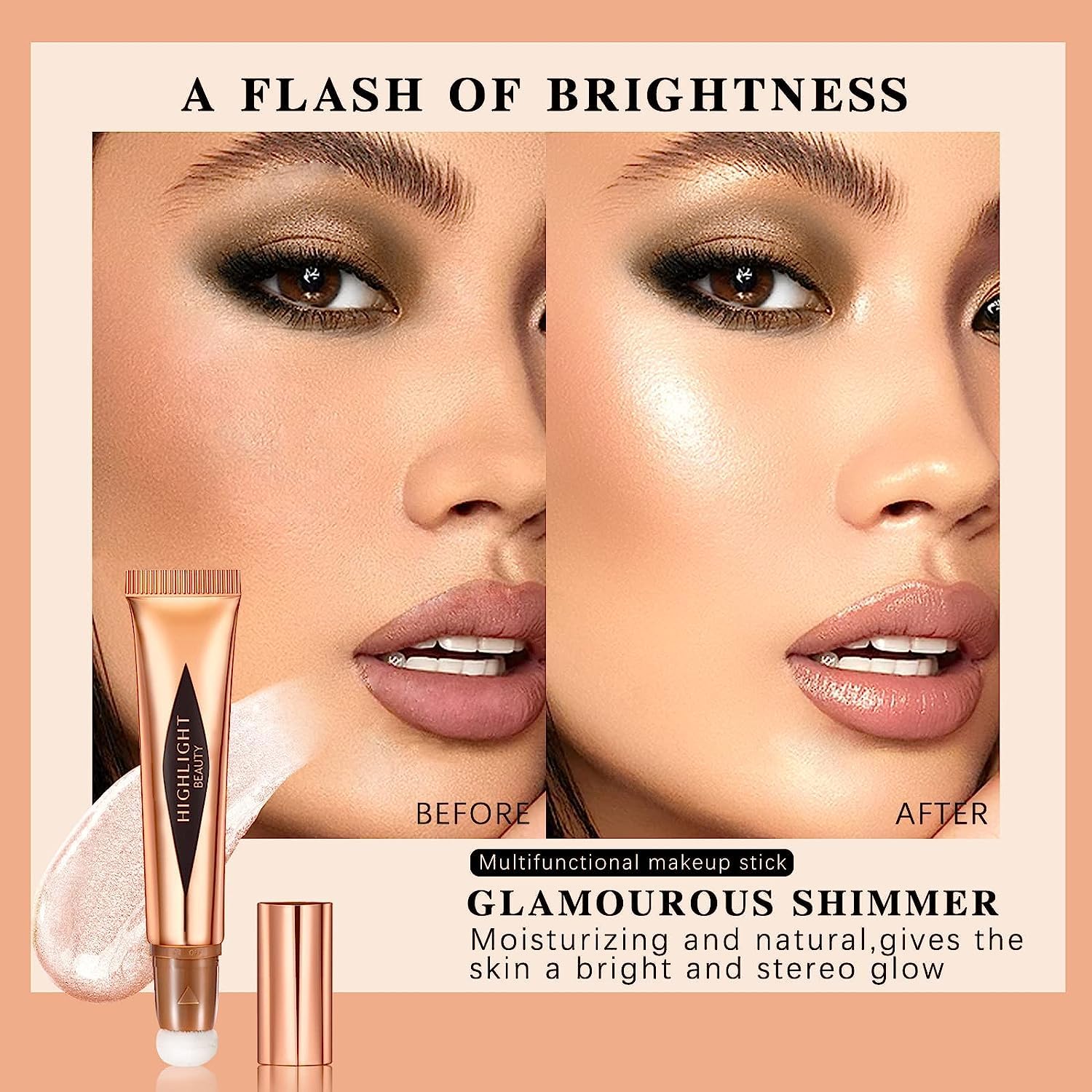 My Colors Liquid Highlighter Stick with Cushion Applicator - Soft Touch Long Lasting Natural Matte Finish - Silky Cream Face Highlighter & Contour Bronzer Stick for Everyday Glow & Night Out Makeup | Perfect for Highlighting Cheekbones, Nose Bridge & Cupid's Bow