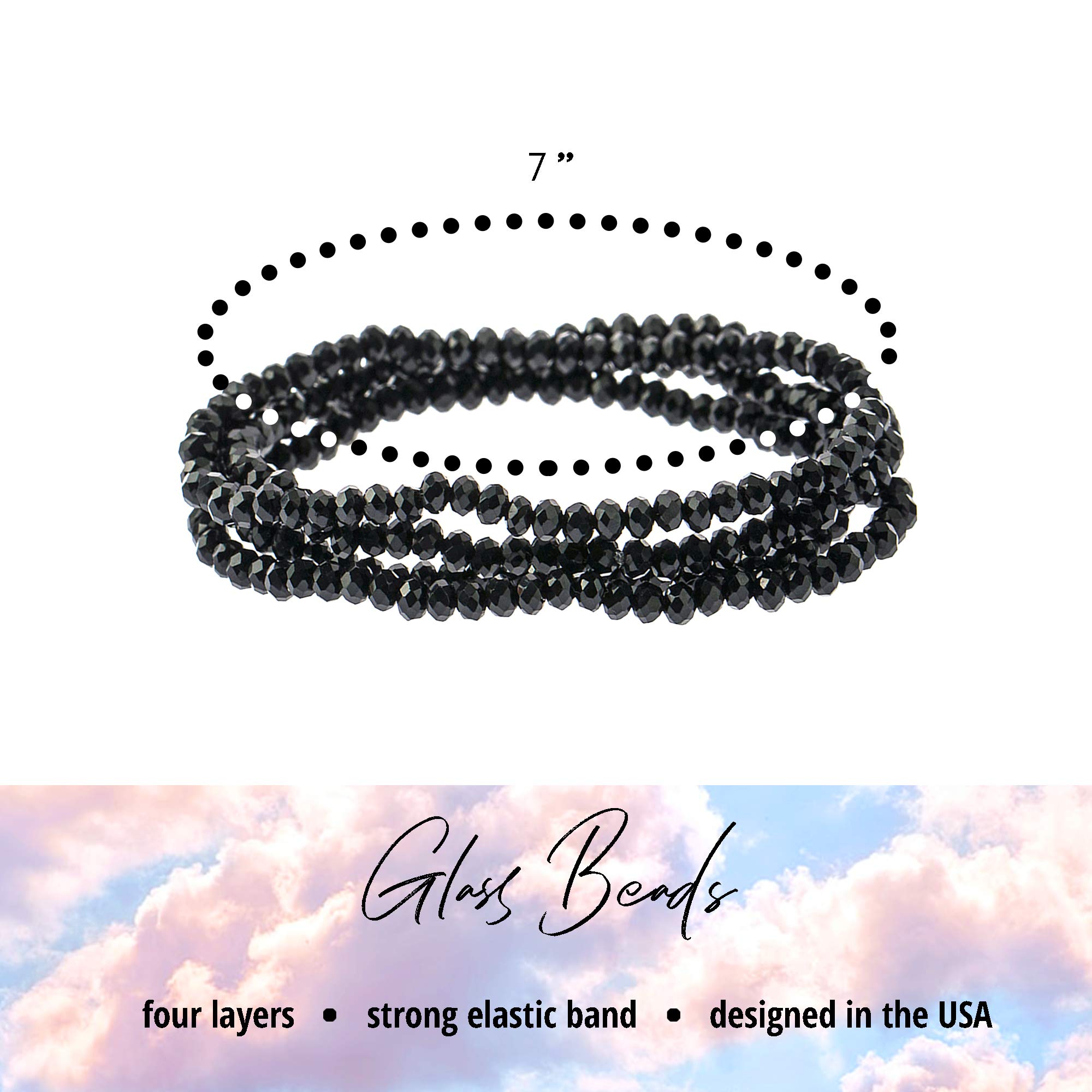 Stylish NTLX Multi Strand Beaded Stackable Stretch Bracelets for Women - Bohemian Boho Fashion Jewelry with Faceted Glass Beads - Elegant Layered Statement Bangles - Perfect for Parties, Weddings & Everyday Wear