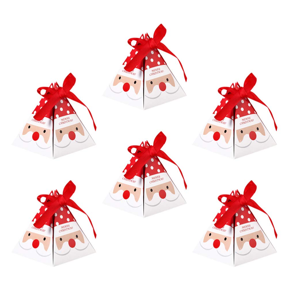 Korean Christmas Candy Box Set - 30pcs 3D Triangle Holiday Treat Boxes with Ribbon, Santa & Reindeer Design for Chocolate Gifts (Red Santa) - Perfect for Christmas Parties, Gift Exchanges & Festive Celebrations