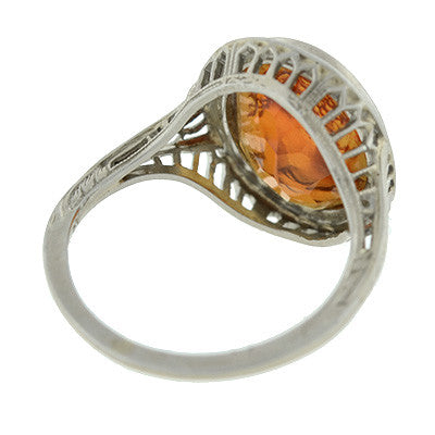 Vintage Art Deco 18K Gold Carved Citrine Cameo Filigree Ring - Elegant Statement Jewelry for Weddings, Parties & Special Occasions