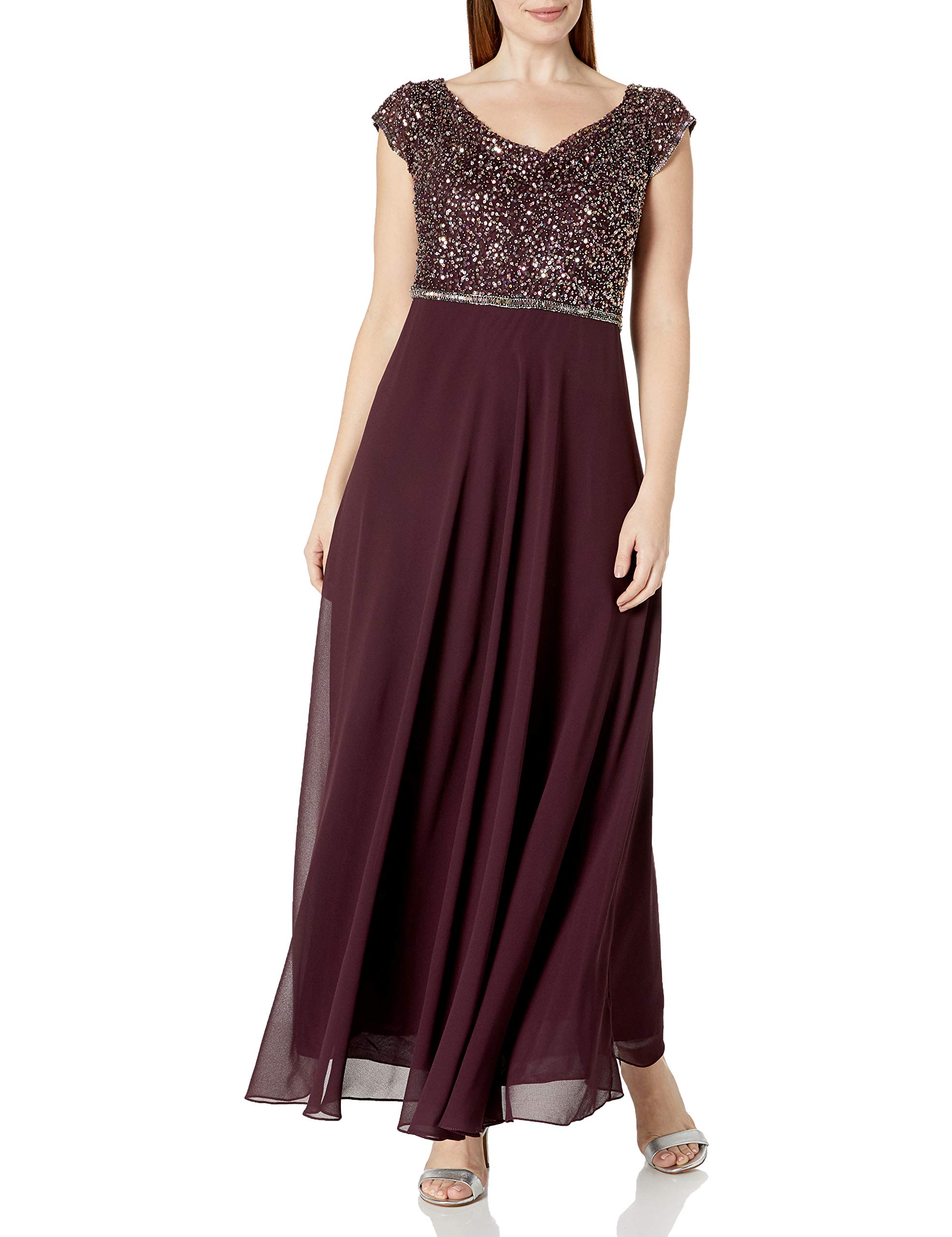 J Kara Women's Beaded Empire Waist Gown - One Size Flowy Formal Dress for Weddings, Prom & Evening Events