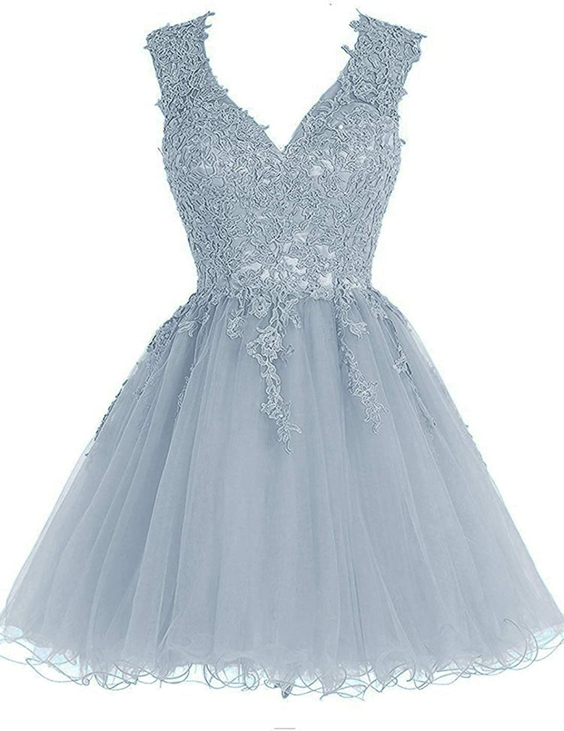 Junior Short Tulle Prom Dress - V Neck Lace Homecoming Dress for Parties & Dances