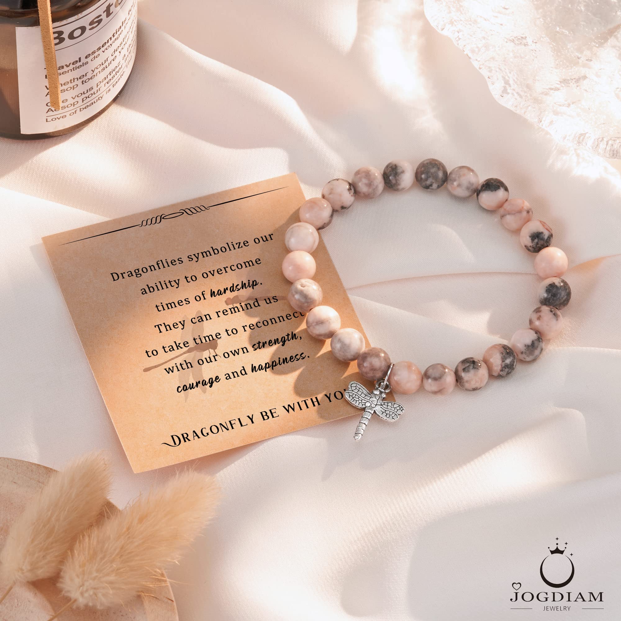 Natural Stone Charm Bracelet for Women - Dragonfly Jewelry Gift for Daughter, Friend, Birthday, Anniversary | Boho Style, Healing Crystal, Spiritual Accessory for Meditation & Everyday Wear