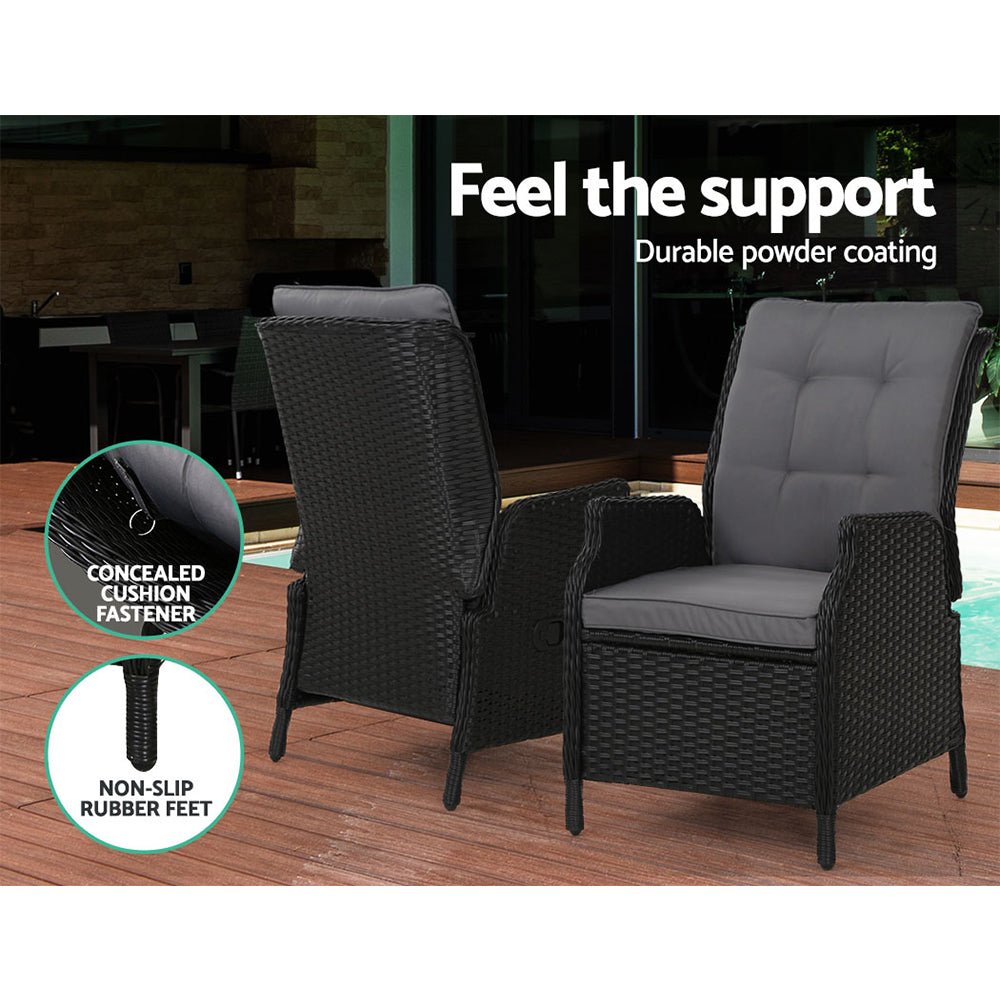 **Ella Outdoor Recliner Patio Chair - Adjustable Lounge Chair with Cushion, Black - Perfect for Backyard, Poolside, and Garden Relaxation**
