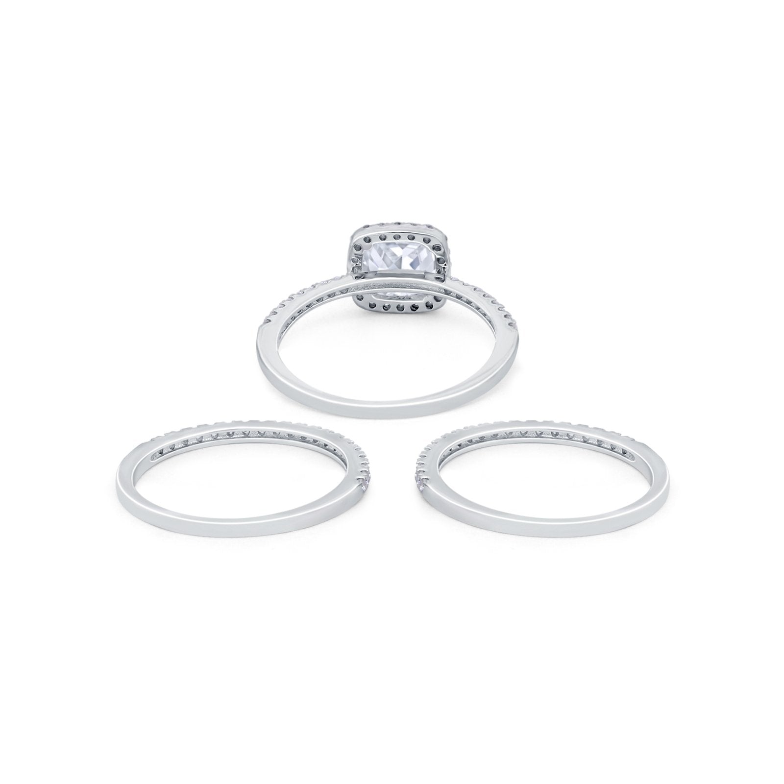 3-Piece Wedding Ring Set Round Simulated Cubic Zirconia 925 Sterling Silver for Women - Elegant Bridal Jewelry Gift for Engagement, Anniversary & Special Occasions