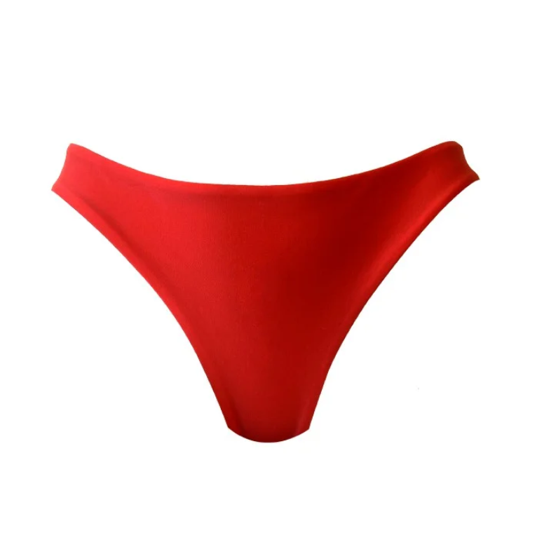 Sexy Solid Red Brazilian Thong Bikini Bottom - High Waist Cheeky Swimwear for Women | Perfect for Beach, Pool Party & Summer Vacation