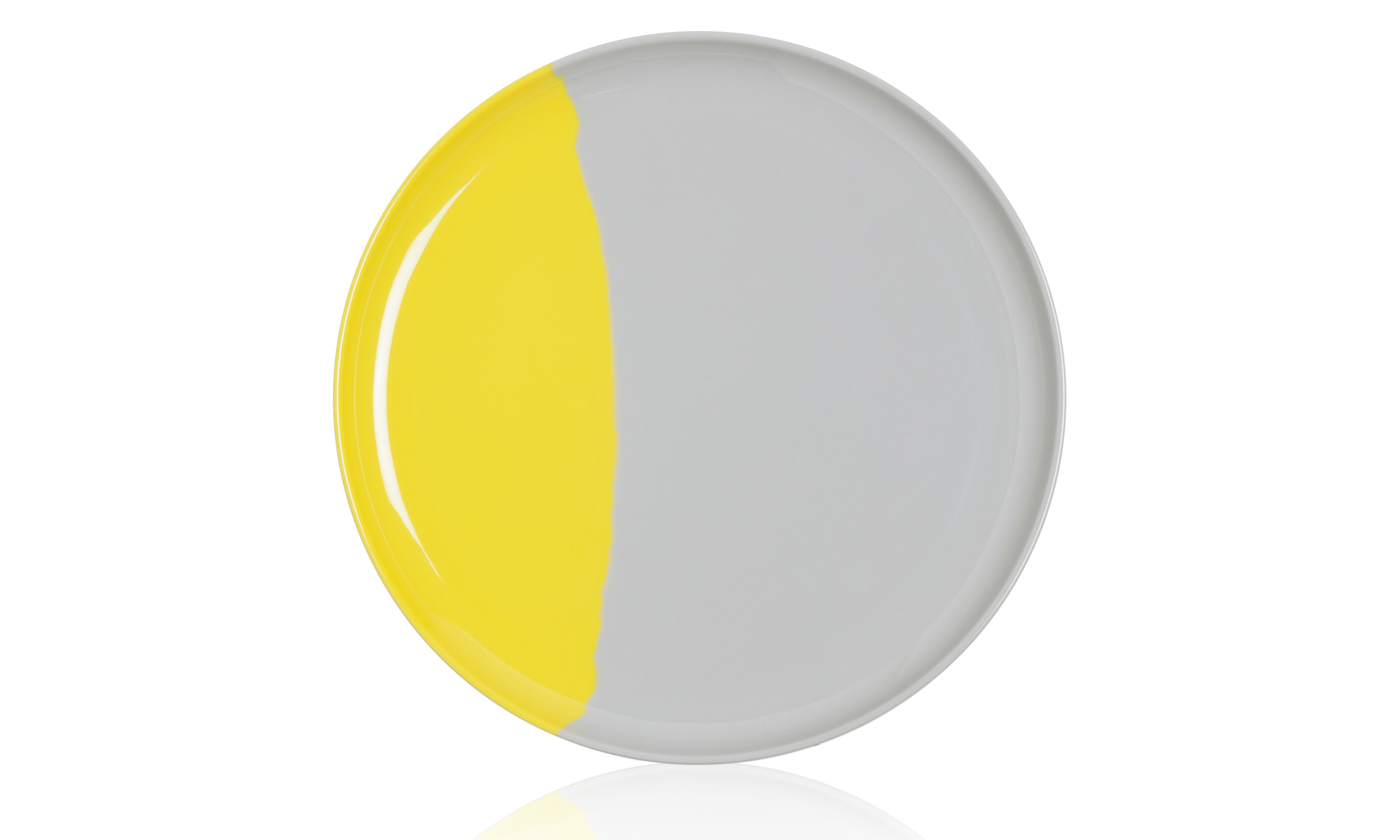 Premium 1/2 & 1/2 Dinner Plates Set of 4 - Yellow & Grey Stoneware for Everyday Dining, Parties, and Restaurant Use