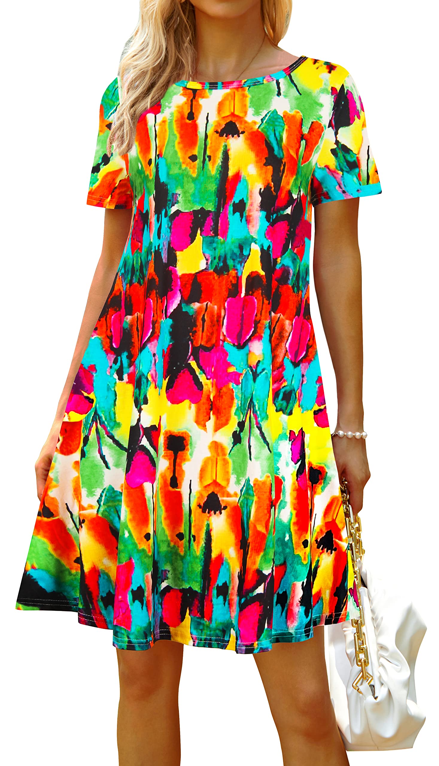 Women's Casual Summer Beach Sundress - Short Sleeve T-Shirt Dress with Pockets | Perfect for Vacation, Pool Party & Outdoor Activities