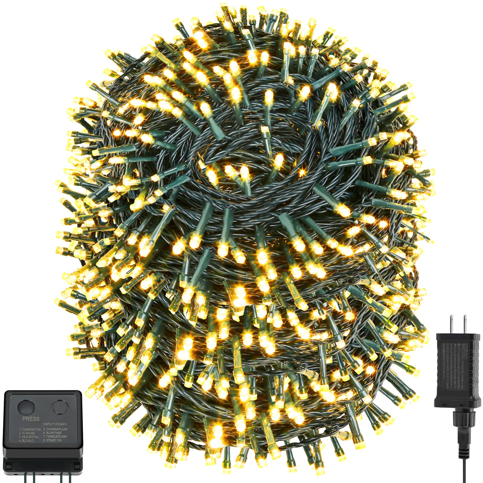QUWIN 344Ft 1000 LED Outdoor Christmas String Lights - UL Certified Waterproof Fairy Lights with 8 Lighting Modes for Christmas Tree, Patio, Holiday & Party Decorations | Perfect for Indoor & Outdoor Holiday Decor, Garden Lighting, Wedding & Backyard Events