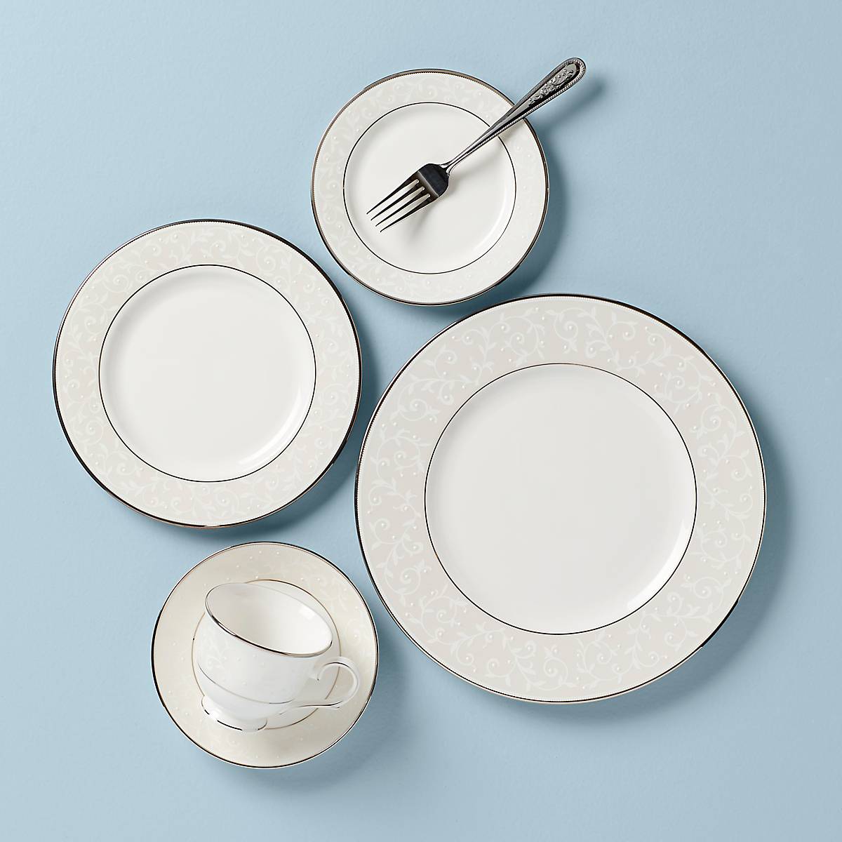 Opal Innocence 5-Piece Dinnerware Set - Elegant Bone China Plates, Bowls & Cups for Formal Dining, Wedding Registry & Special Occasions