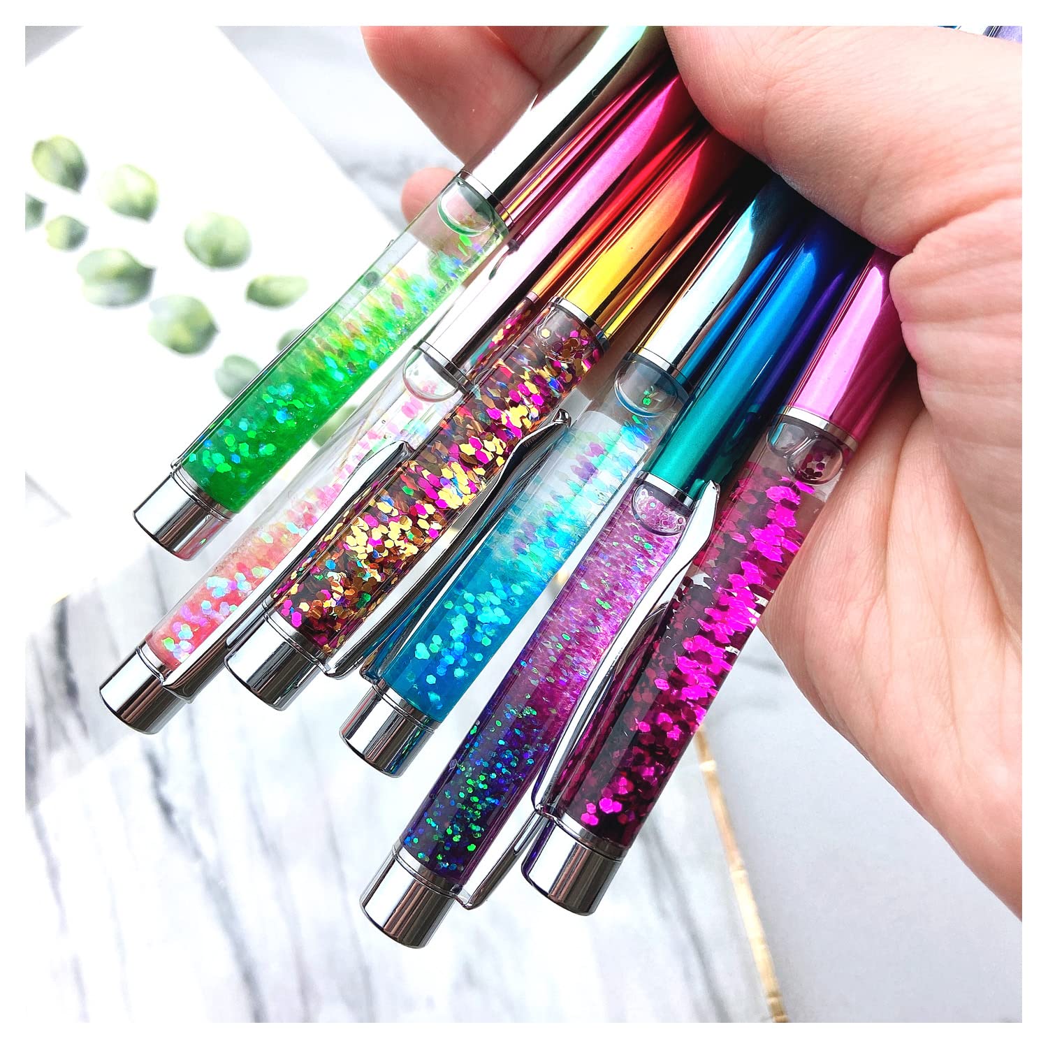 12 Pack Liquid Sand Glitter Pens - Metallic Ballpoint Pens with Floating Glitter & Dynamic Liquid Sand Effect - Perfect for Journaling, Scrapbooking, Office Work & Gift Giving