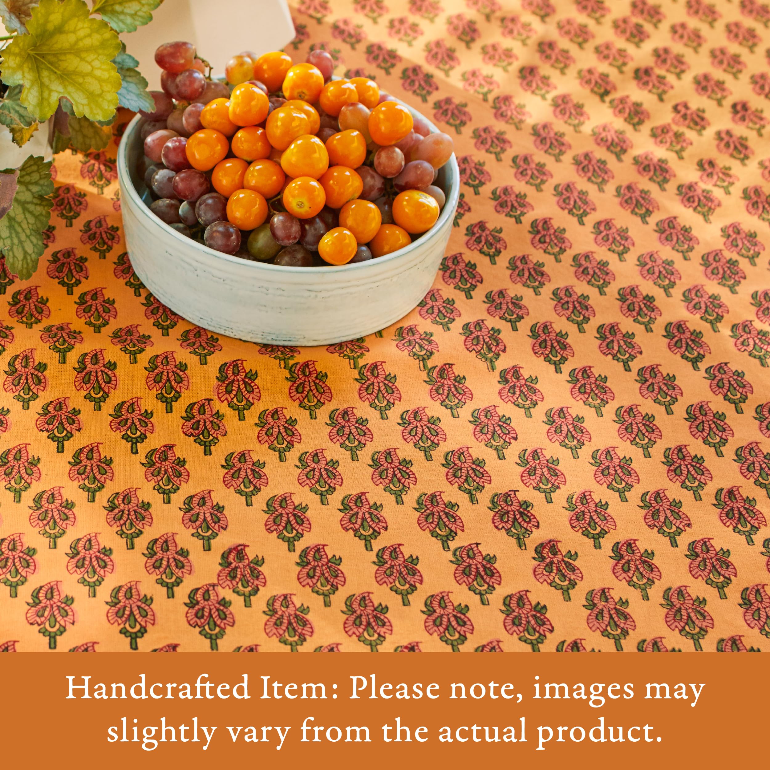 Round Hand Block Printed Tablecloth - Orange Indian Summer 100% Cotton Washable Table Cover for Kitchen, Dining & Coffee Table (70 Inch) | Perfect for Home Decor, Parties & Outdoor Gatherings