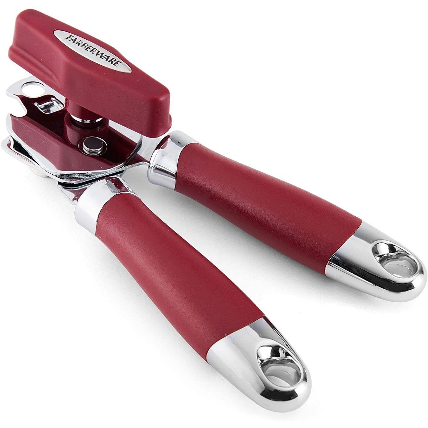 Farberware Pro 2 Can Opener - Heavy Duty Manual Kitchen Tool with Soft Grip Handle (Red) - Perfect for Camping, Emergency Prep & Everyday Cooking