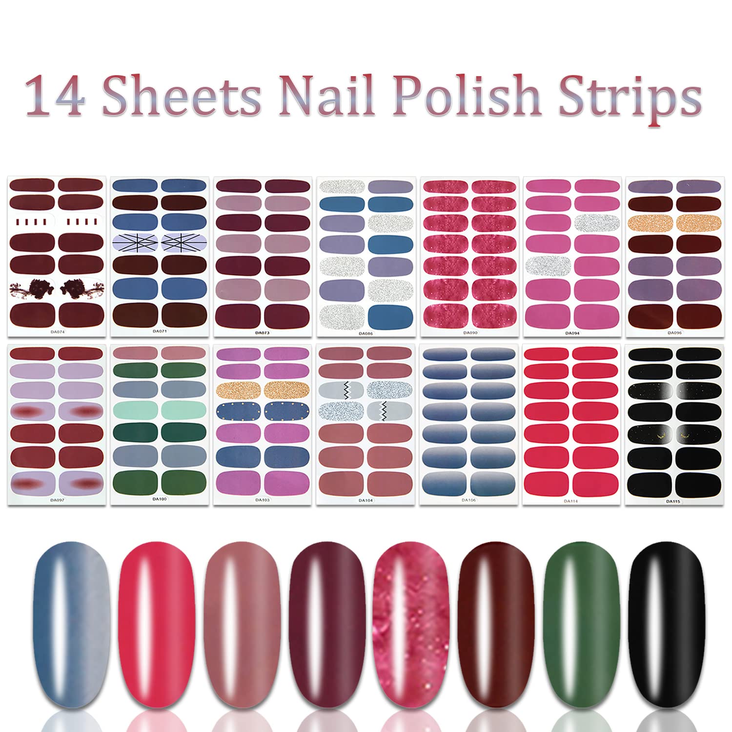 SILPECWEE 14 Sheets Solid Color Nail Polish Strips - Self-Adhesive Nail Stickers, Full Nail Wraps with 1 Nail File - Long Lasting DIY Manicure for Women | Perfect for Parties, Weddings & Everyday Wear