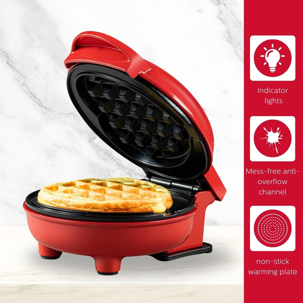 Non-Stick Heart Waffle Maker - 4-inch Mini for Breakfast & Snacks