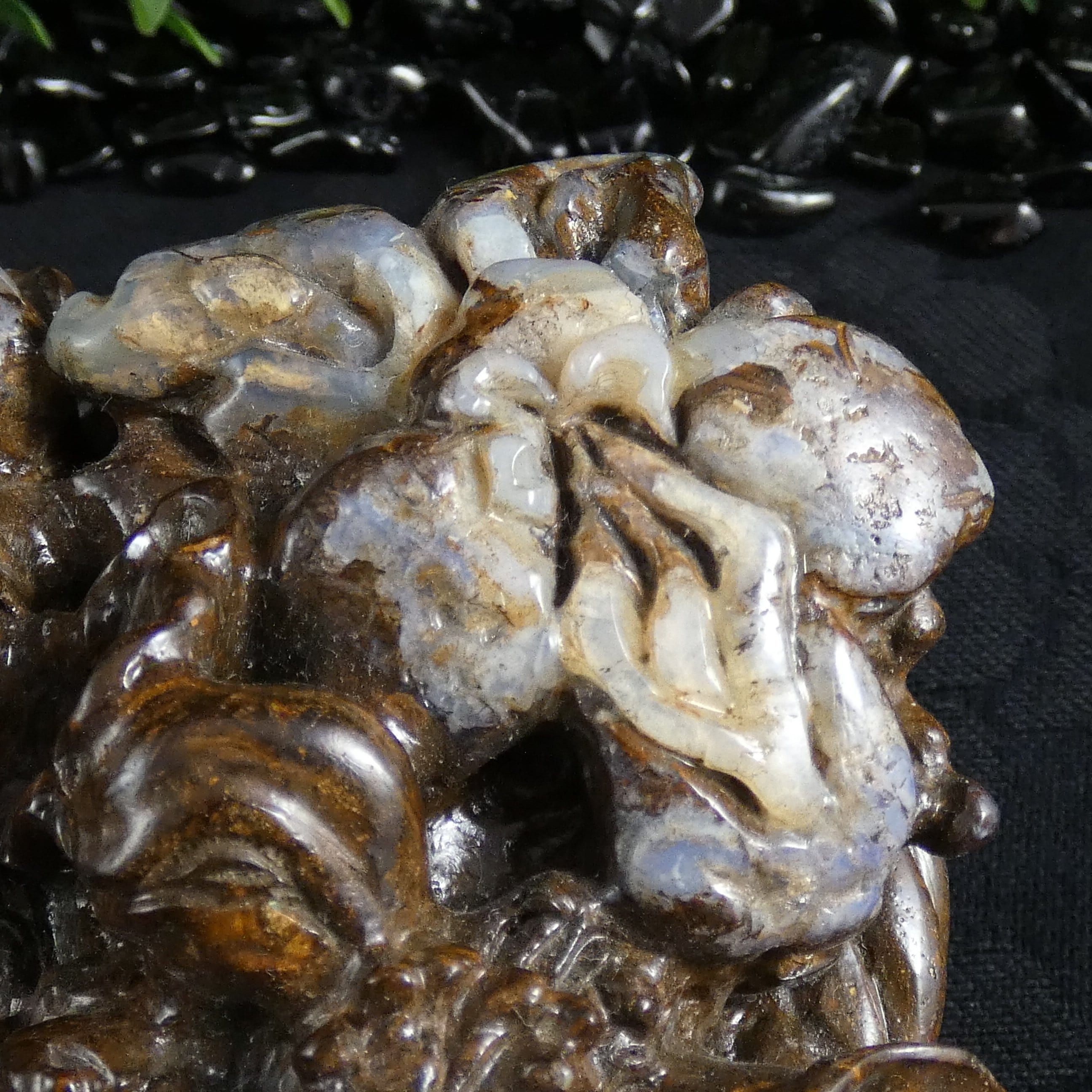 Natural Boulder Opal Flower Basket Carving - Handcrafted Gemstone Home Decor for Living Room, Office & Gift Giving