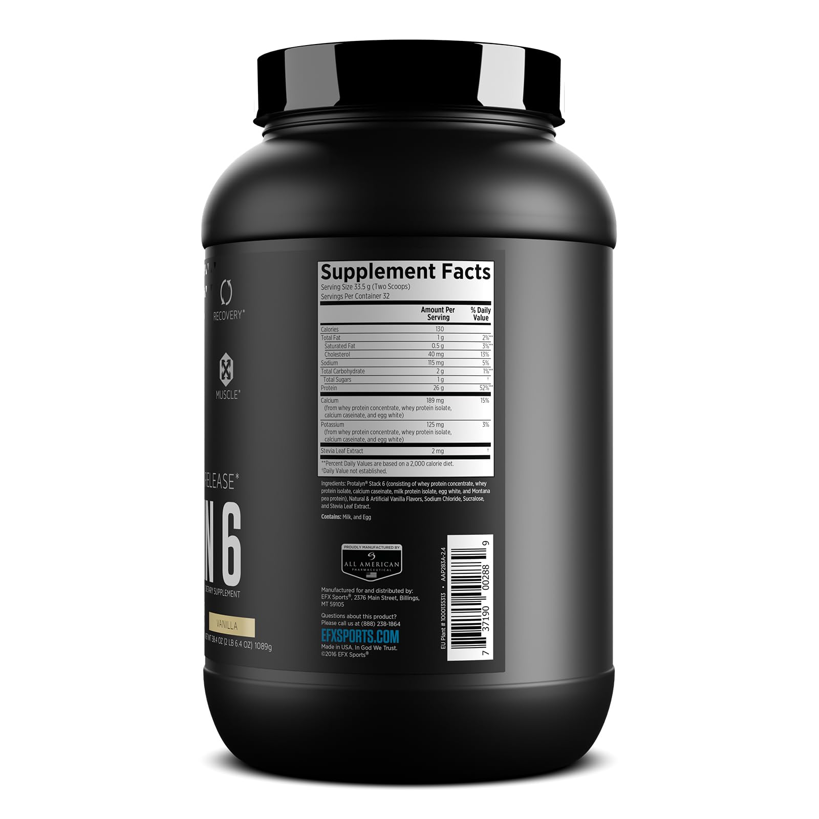 EFX Sports Training Ground Protein 6 - 26g 6-Source Sustained Release Protein Powder with Whey Isolate, Concentrate, Egg White & Pea Protein - Vanilla Flavor (32 Servings) for Post-Workout Recovery, Muscle Growth & Fitness Nutrition