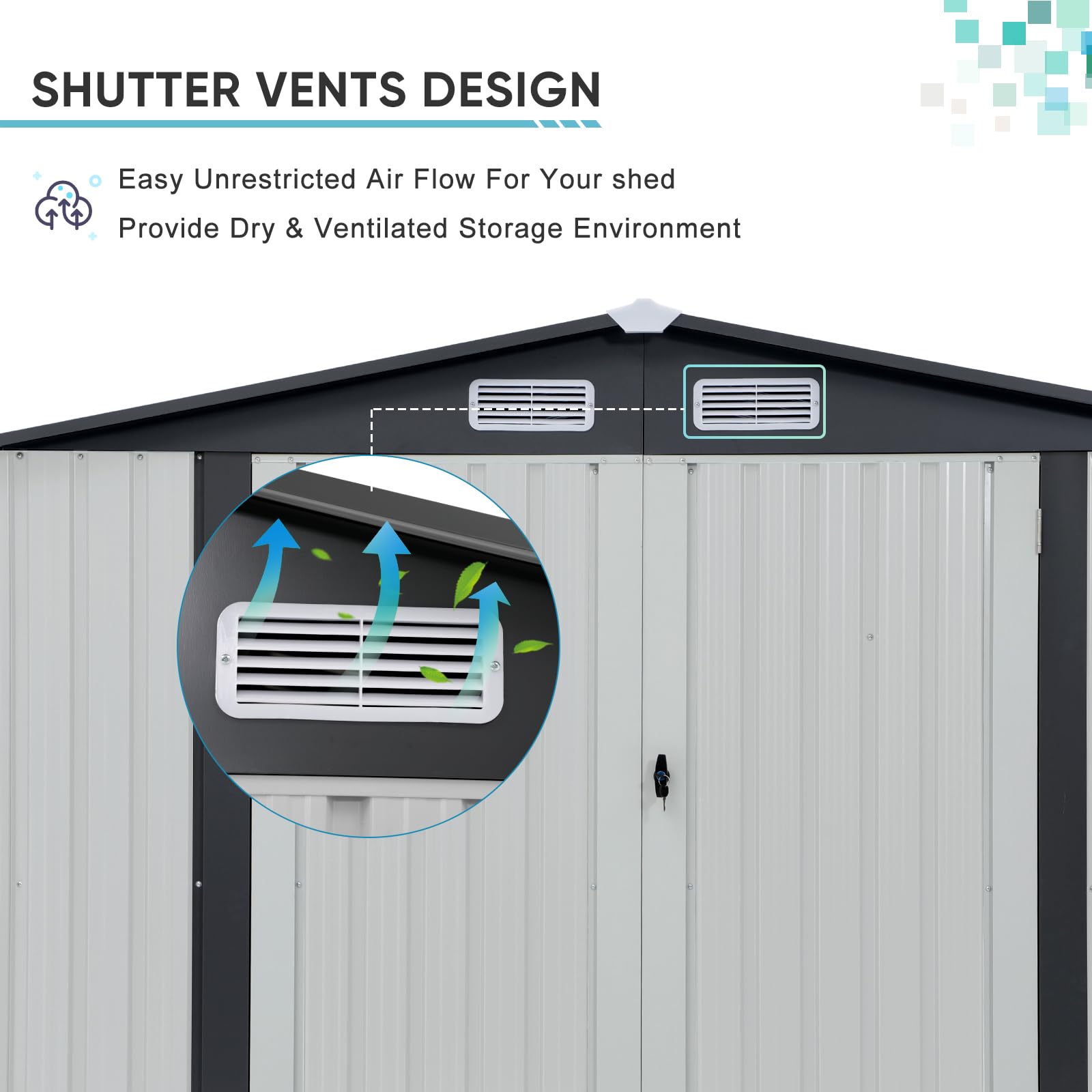 Verano Garden 8x6 FT Outdoor Storage Shed | Galvanized Steel Metal Garden Shed with Double Doors & Lock | Weatherproof Tool House for Backyard, Patio, Lawn & Garden Organization | Perfect for Storing Lawn Mowers, Gardening Tools & Outdoor Equipment