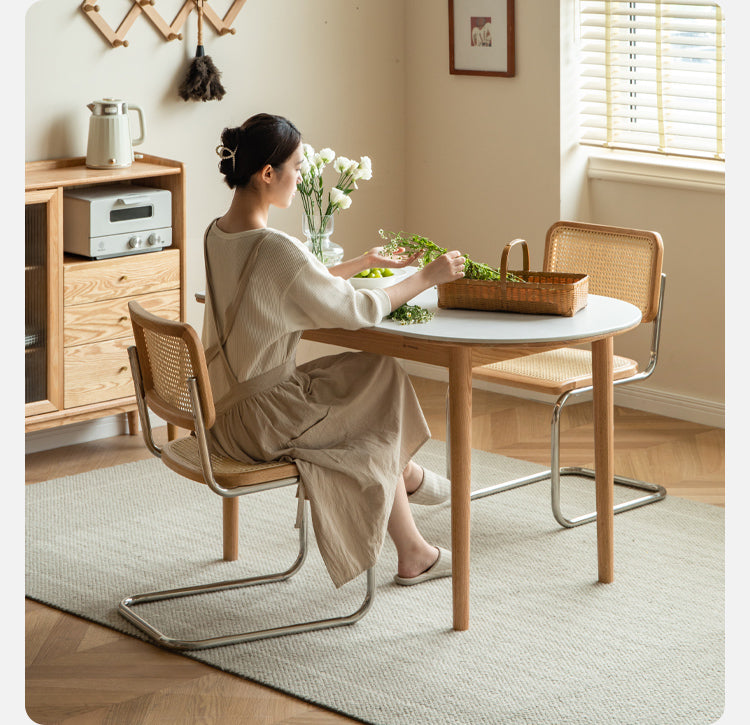 Solid Oak Wood Rock Slab Semi-Circular Dining Table - Rustic Modern Farmhouse Style for Kitchen, Dining Room & Outdoor Patio