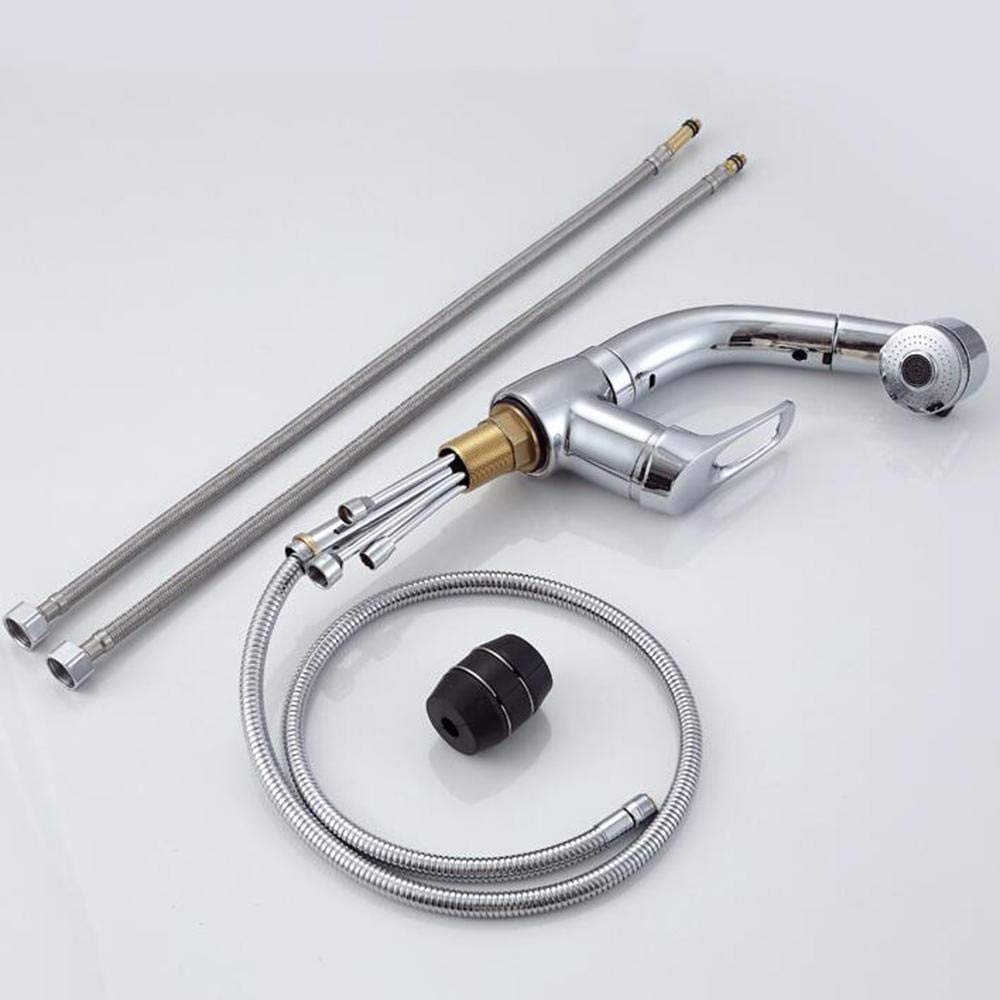 Stainless Steel Pull Down Sprayer Kitchen Faucet - Chrome Plated Copper Hot & Cold Water Sink Faucet with Liftable Spout for Modern Kitchen & Bathroom Renovation
